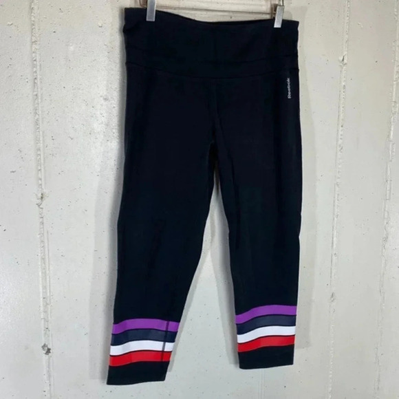 Reebok XL Black capris with 4 multicolor‎ stripes - Picture 1 of 7